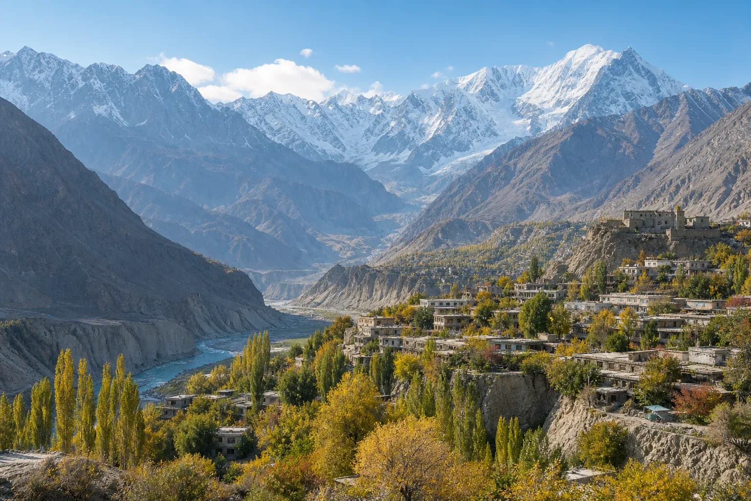 Hunza: karimabad and the Hunza valley in clear morning light